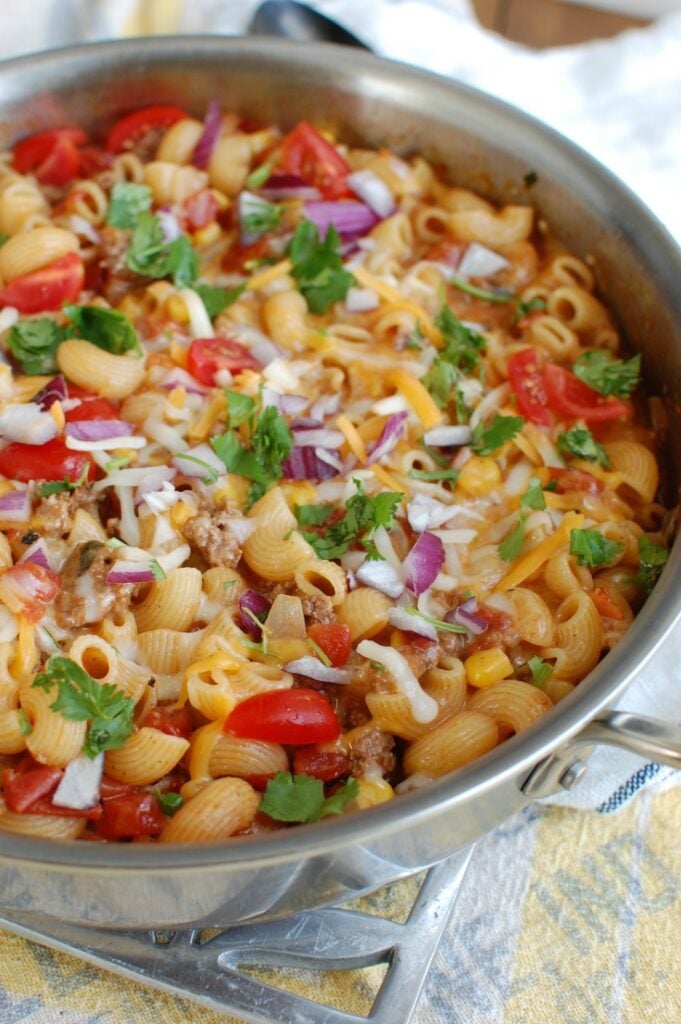 One Skillet Beef Taco Pasta Skillet 