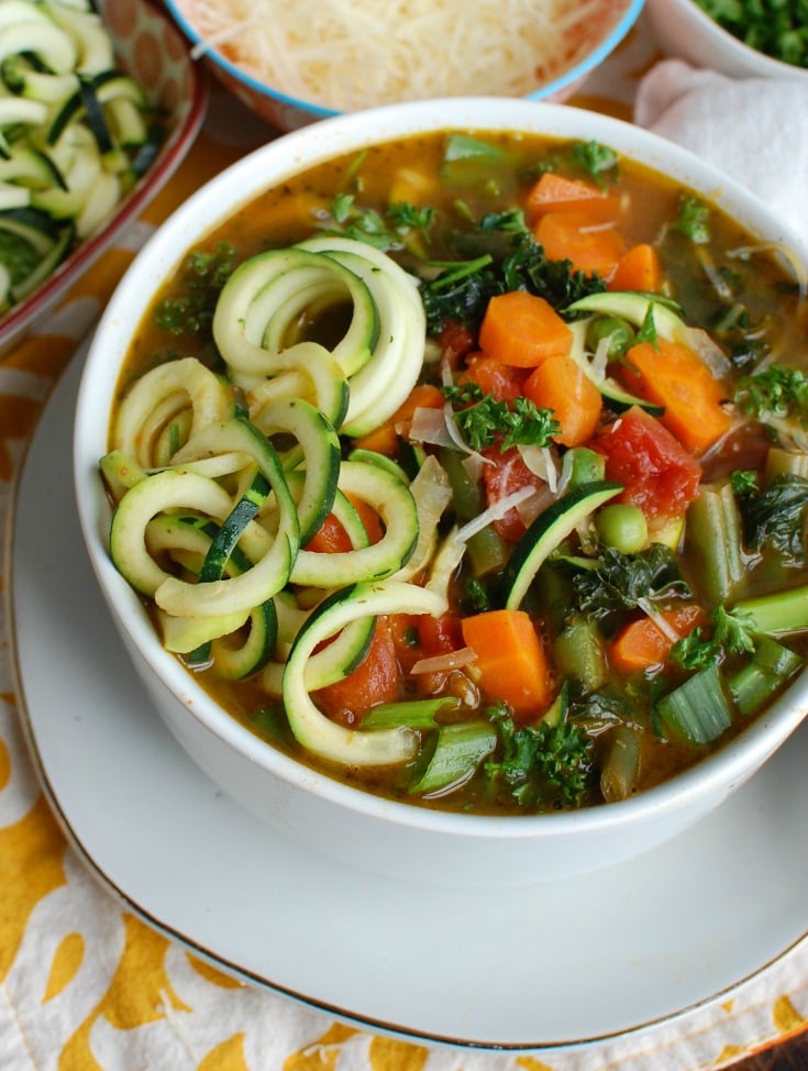 Spring Vegetable Minestrone in Bowl Side