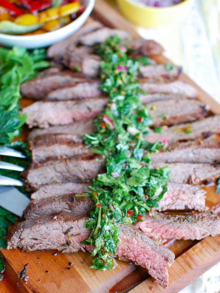 Easy Grilled Flank Steak with Chimichurri Sauce Cutting Board 