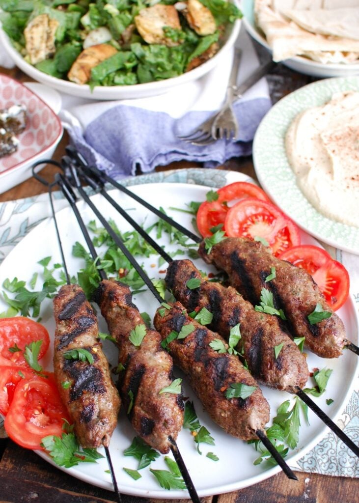Grilled Beef Kafta Kebabs  on plate 
