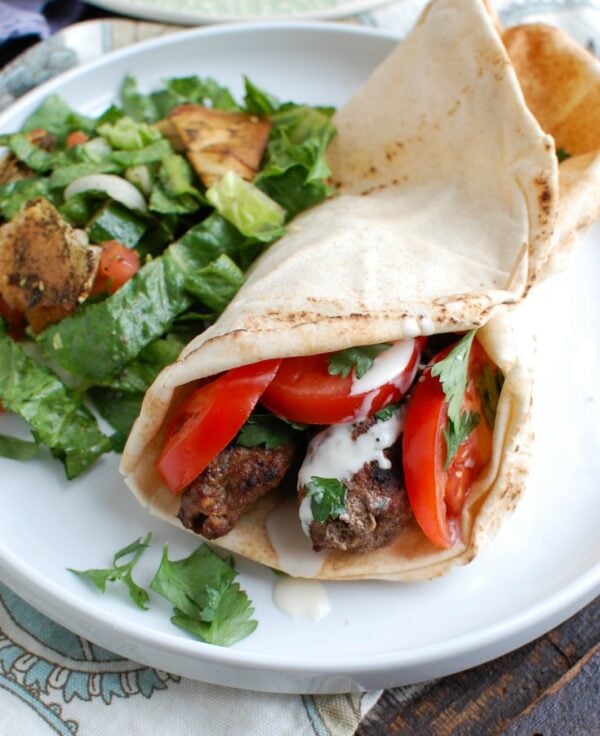Grilled Beef Kafta Kebabs Pita Sandwich