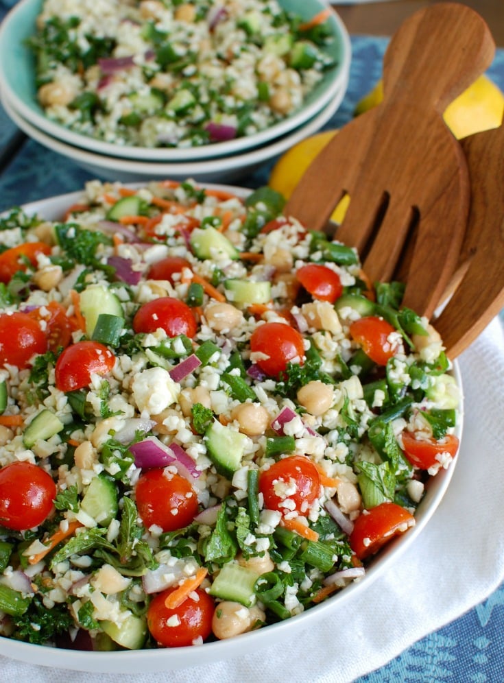 Mediterranean Chickpea Cauliflower Salad in a bowl.