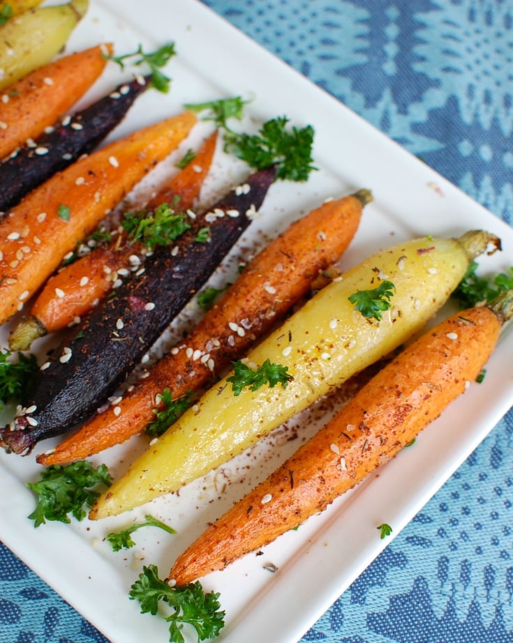 Za'atar Roasted Carrots on white plate 