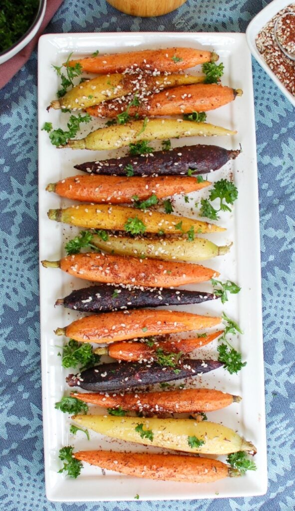 Za'atar Roasted Carrots in a row 