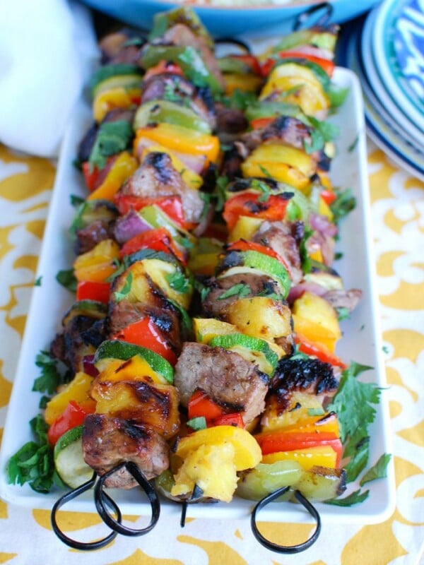 Grilled Hawaiian Steak Kabobs White Plate