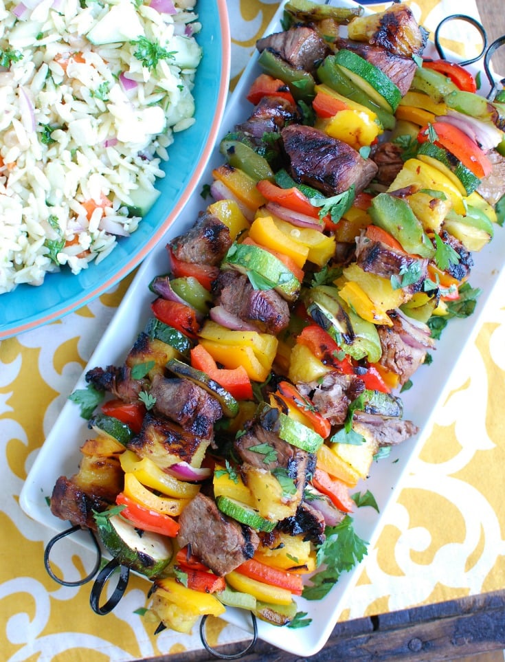 Grilled Hawaiian Steak Kabob with salad