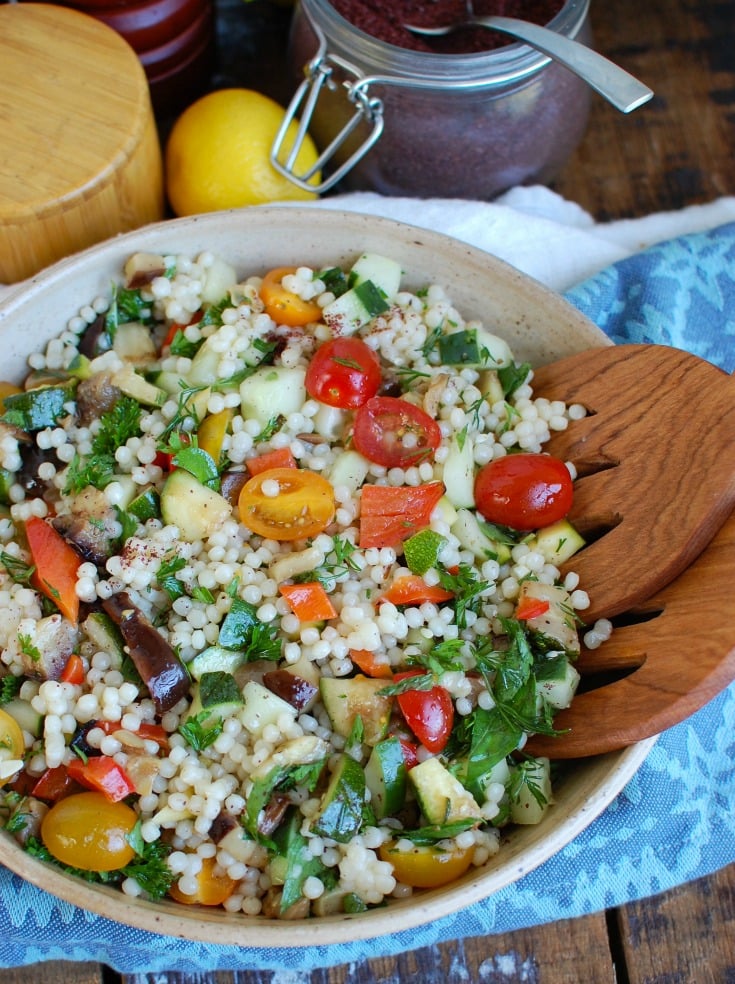Mediterranean Grilled Vegetable Couscous Salad Side View