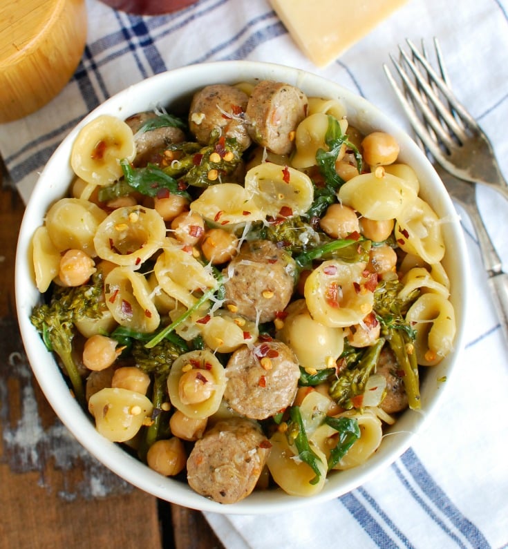 One Pot Orecchiette with Sausage and Broccoli Side View