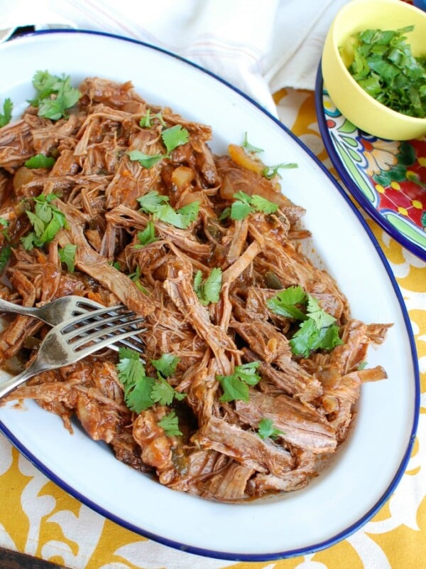 Slow Cooker Mexican Beef Brisket White Plate