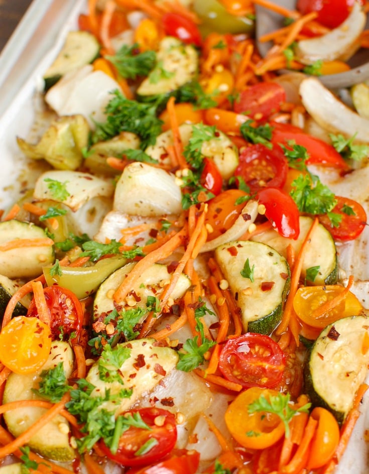 Sheet Pan Honey Balsamic Chicken Tenders and Vegetables Veggies