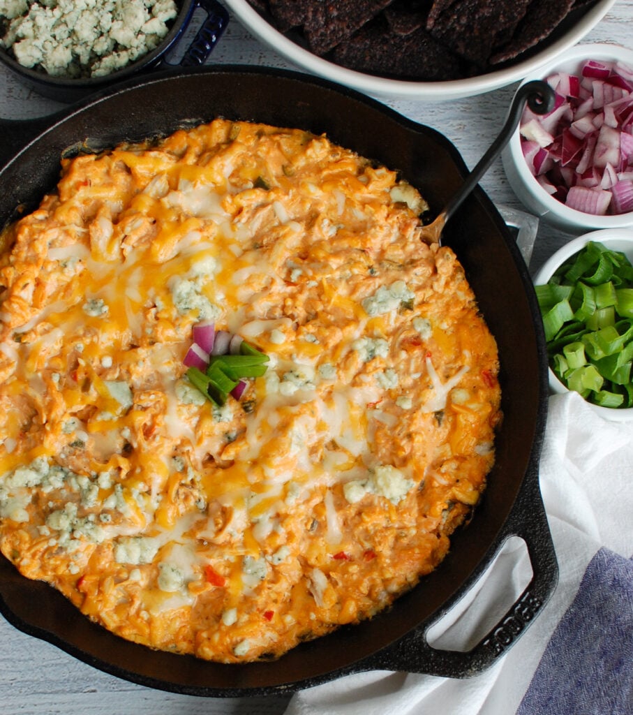 Buffalo Chicken Queso Cheese Dip Skillet 