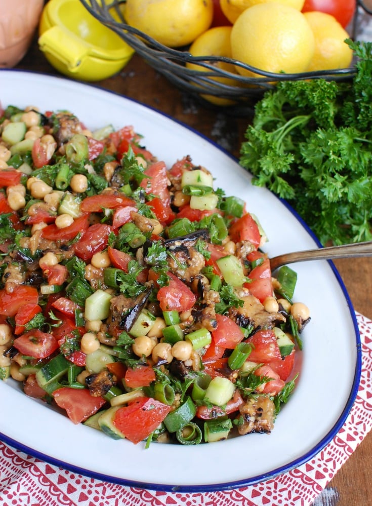 Mediterranean Eggplant Chickpea Salad on Side View