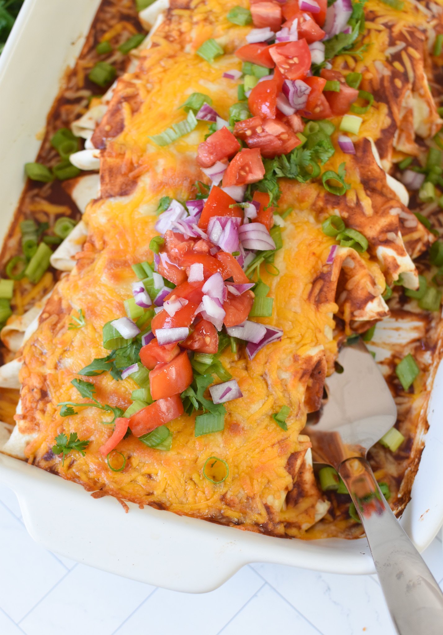 Beef Enchiladas in a pan.
