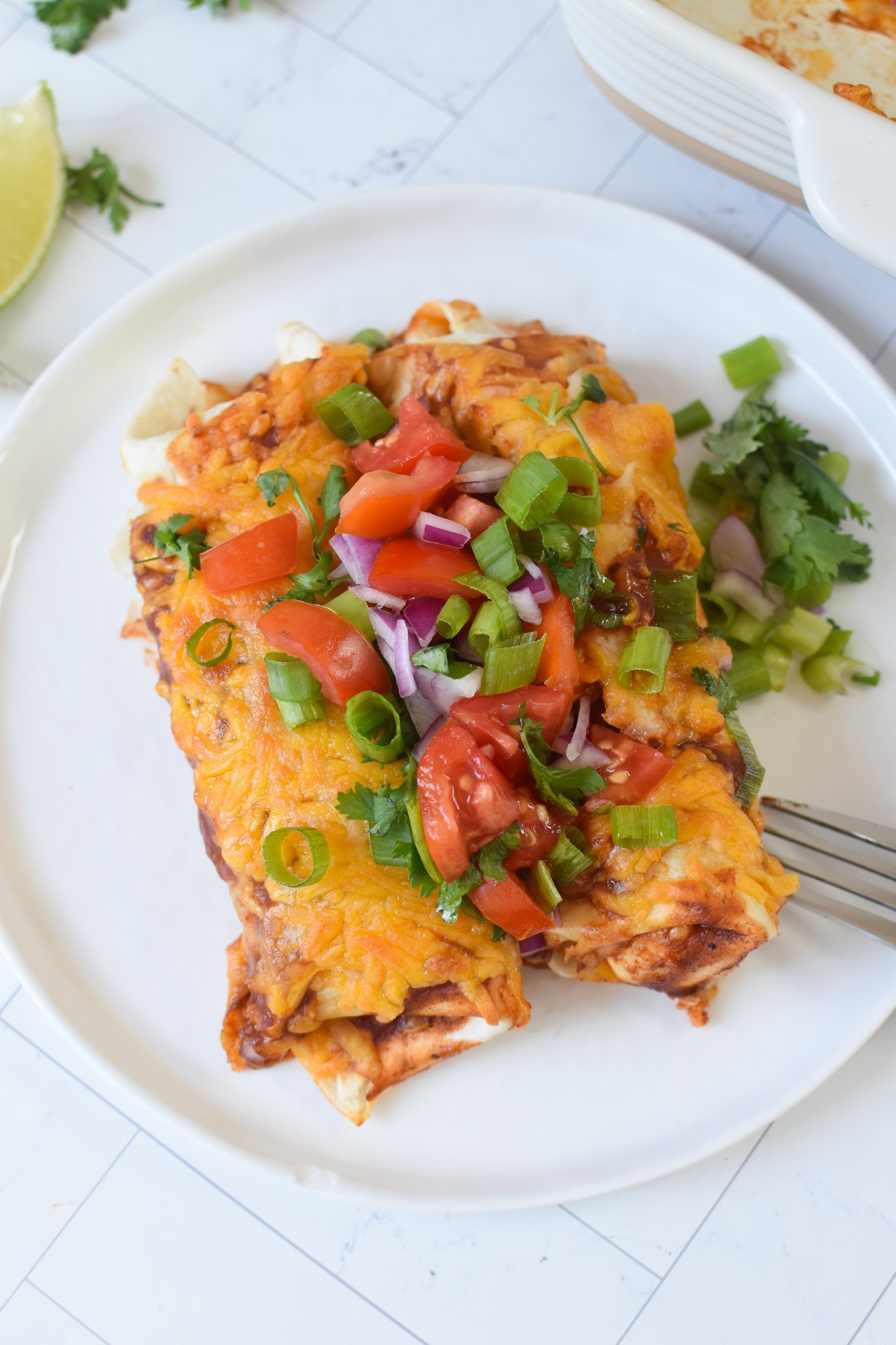 Beef Enchiladas on a plate. 