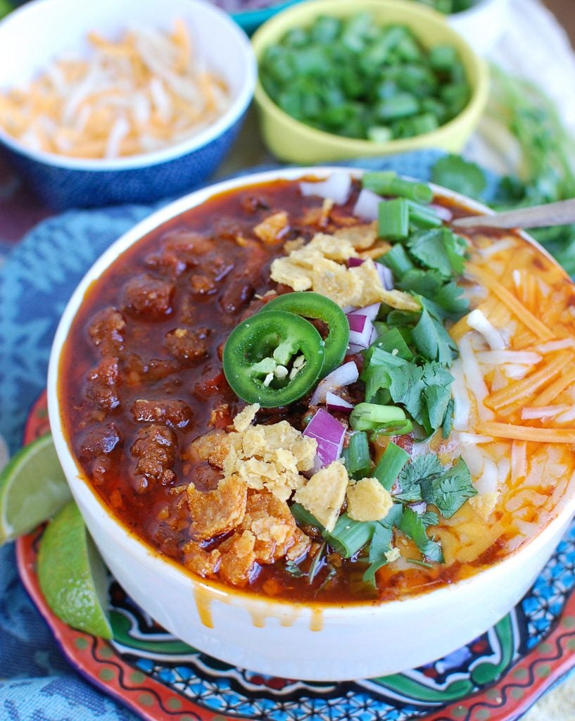 Easy Instant Pot Beef Chili Big White Bowl 