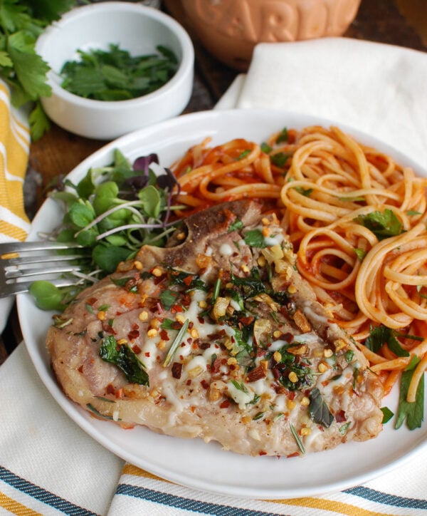 Easy Italian Style Veal Chops with Pasta