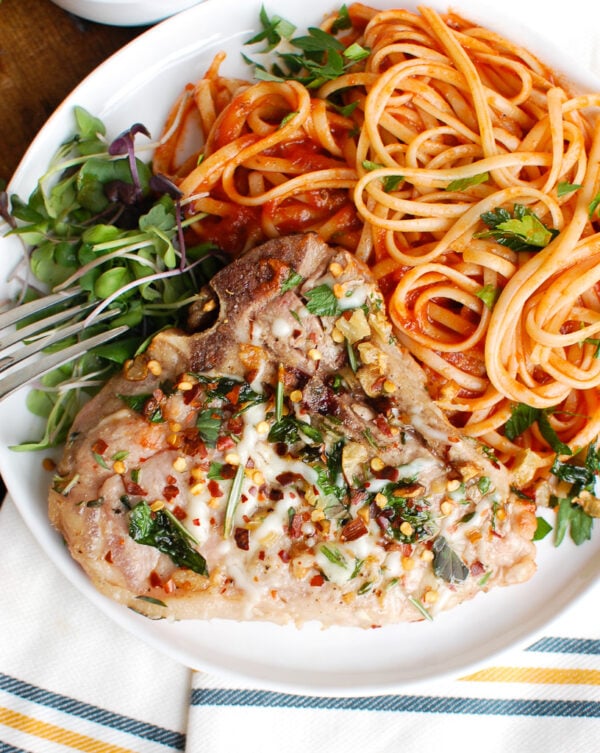 Easy Italian Style Veal Chops White Plate