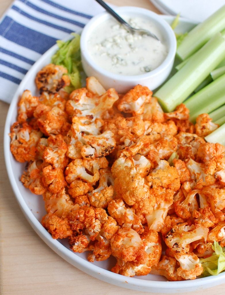 Roasted Buffalo Cauliflower White Plate