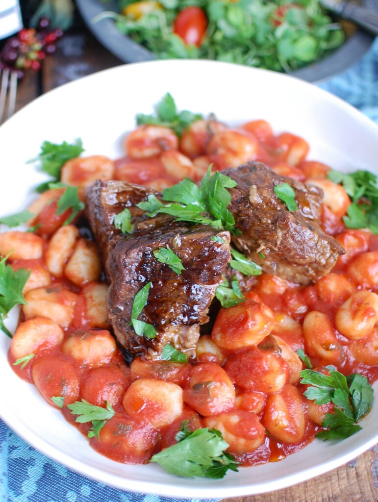 Slow Cooker Balsamic Short Ribs in white bowl