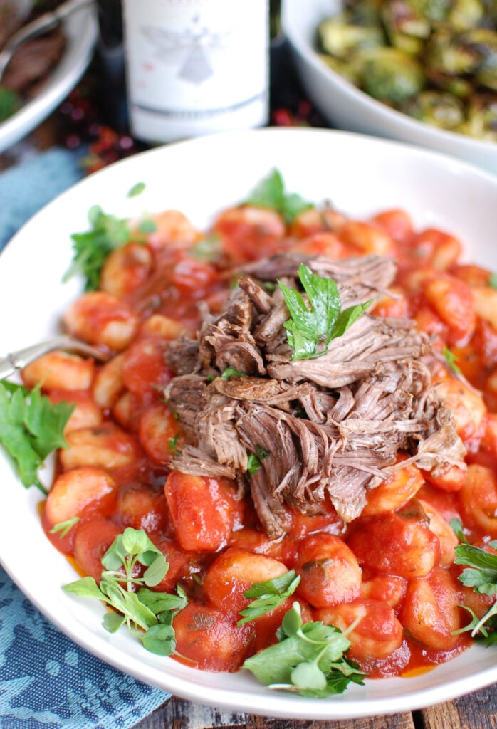 Slow Cooker Balsamic Short Ribs Shredded Beef in bowl