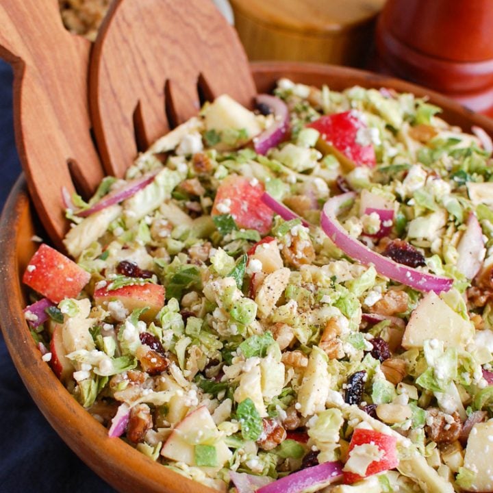 Brussels Sprout Apple Goat Cheese Salad Wooden Bowl