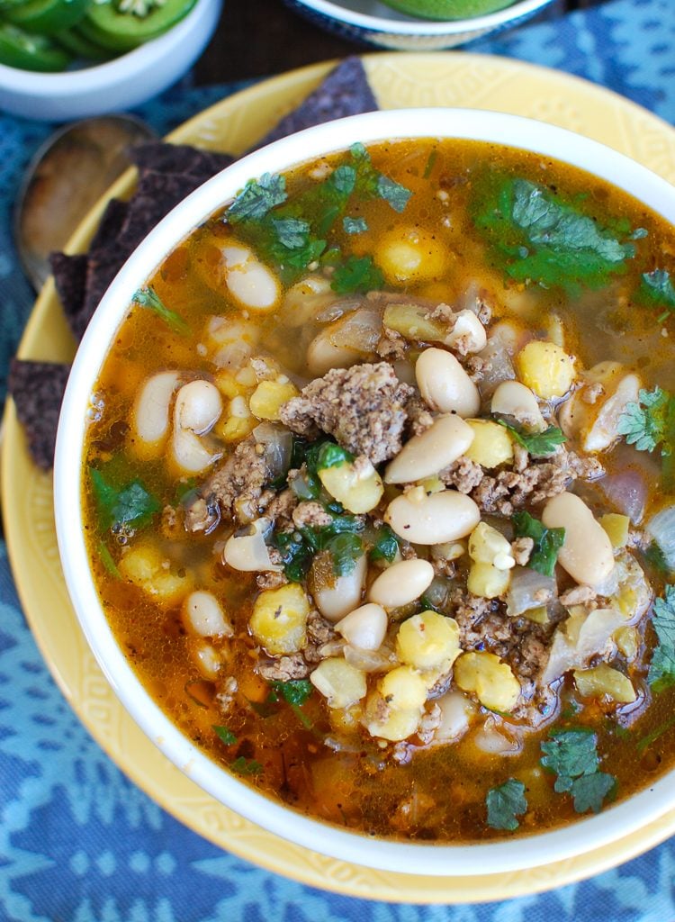 Instant Pot Pork Chili Verde on Yellow Plate 