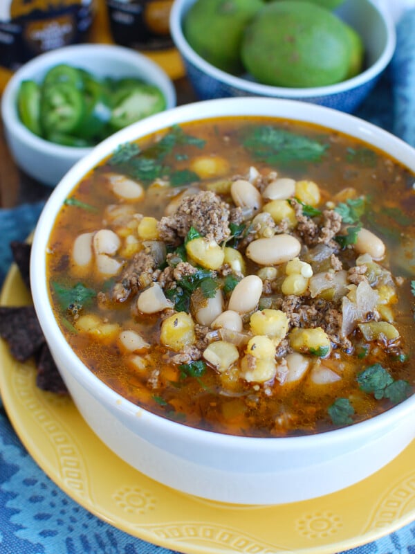 Instant Pot Pork Chili Verde in White Bowl