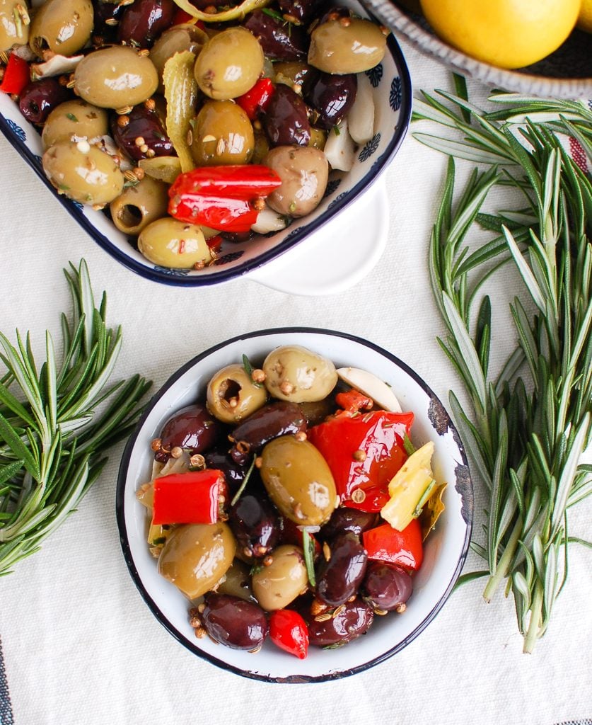 Lemon Marinated Olives in Small Bowl 