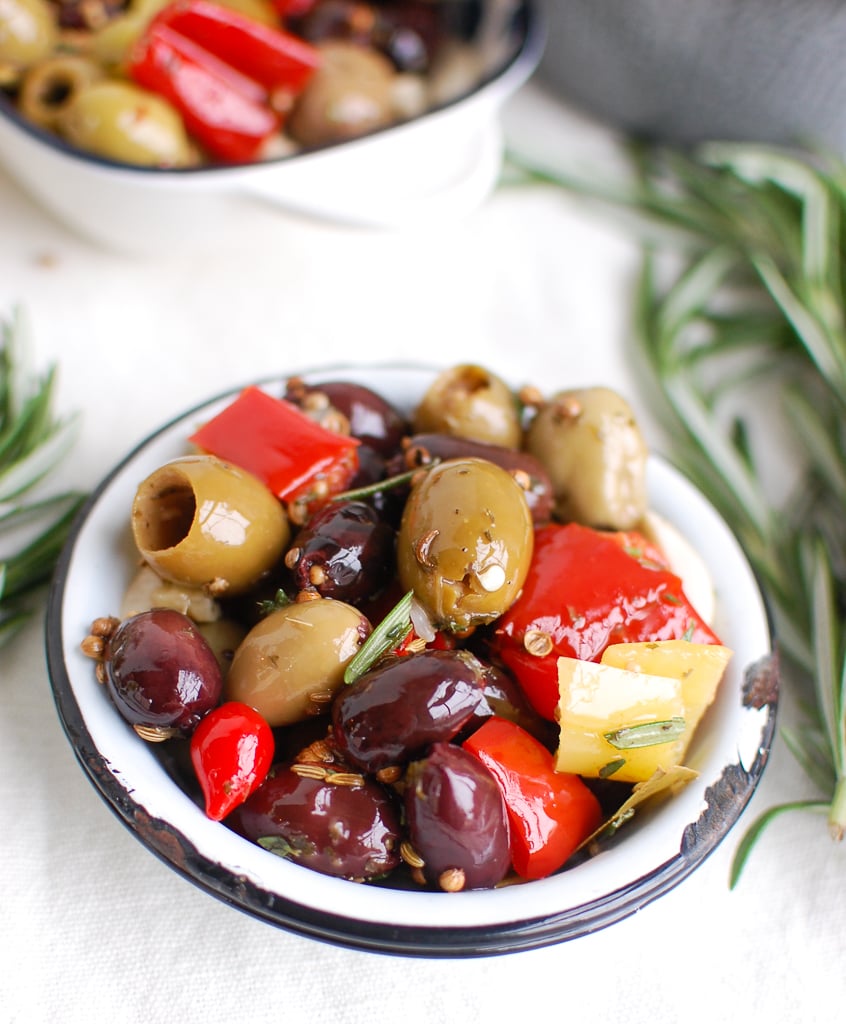 Lemon Marinated Olives in bowl 