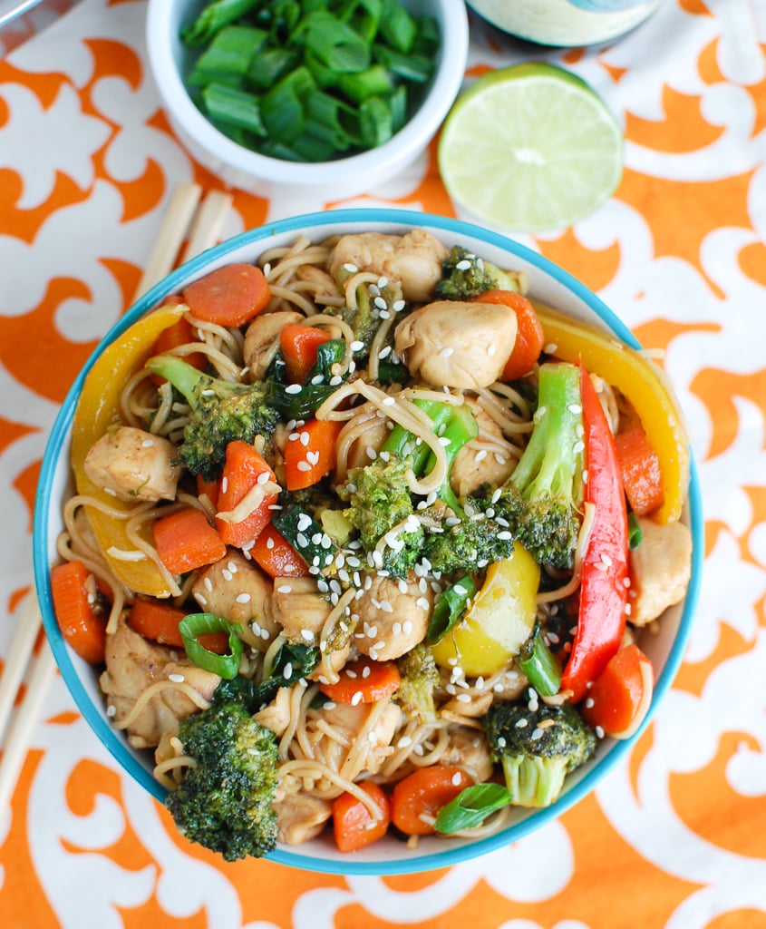 Easy Chicken Ramen Noodle Stir Fry Blue Bowl