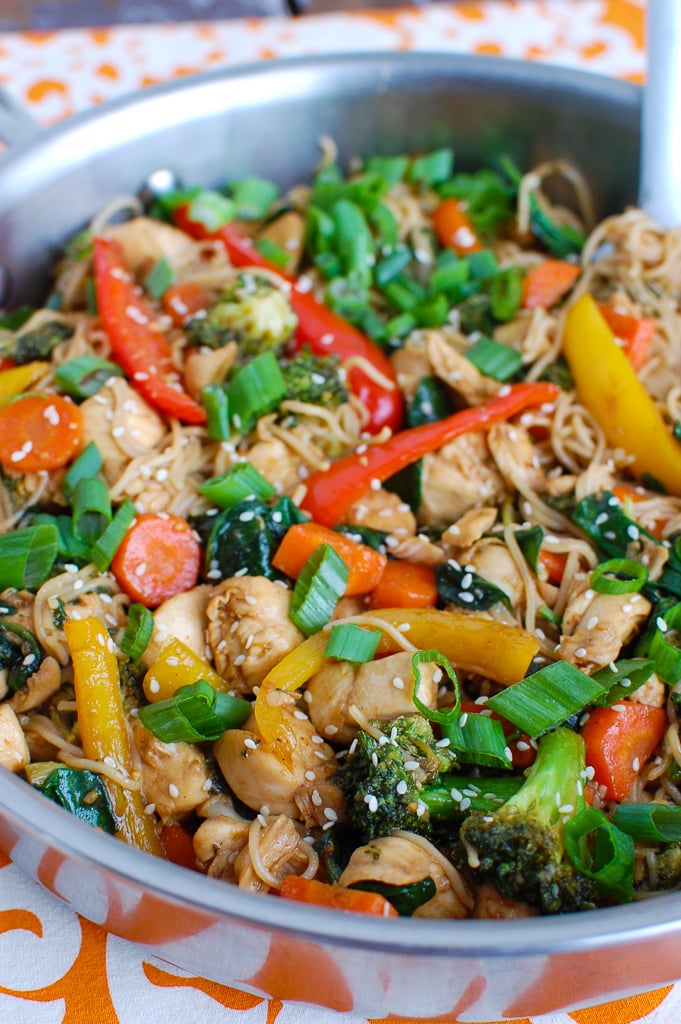 Easy Chicken Ramen Noodle Stir Fry in Pan