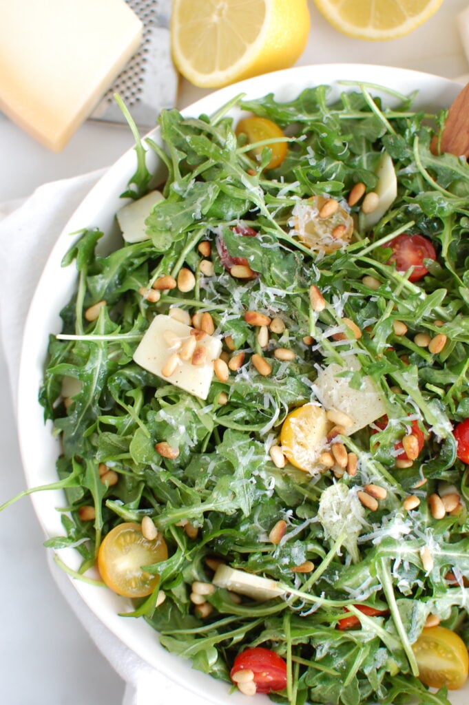 Lemon Arugula Salad with Pine Nuts Above 