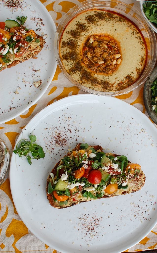 Mediterranean Hummus Toast Above 