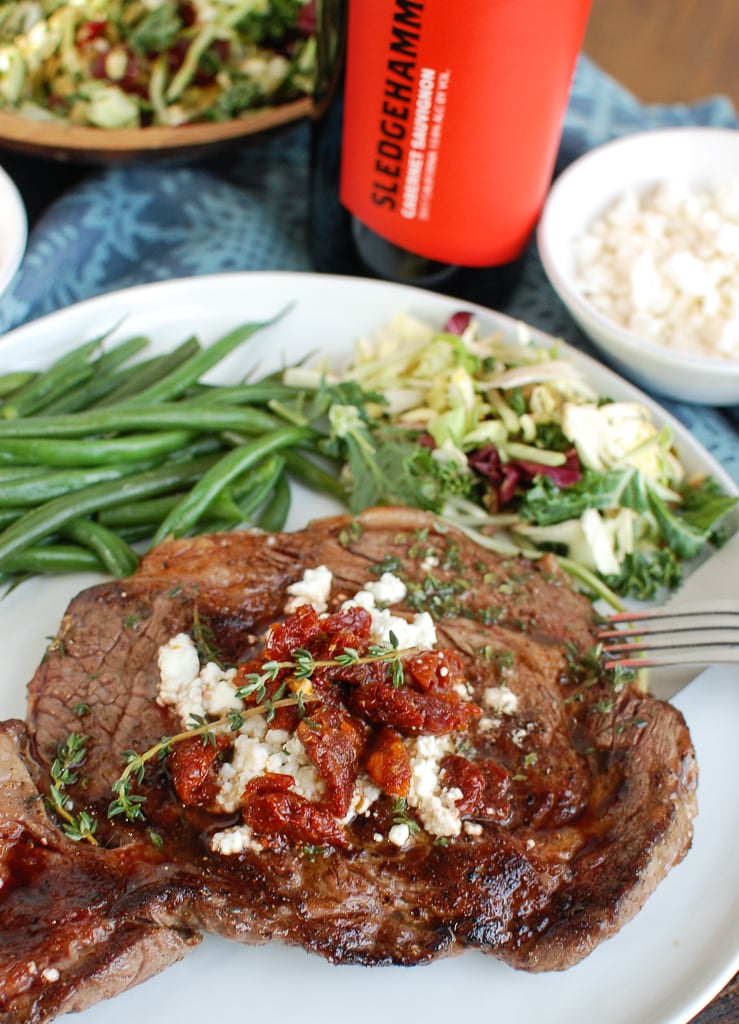 Pan-Seared Ribeye Steaks with Goat Cheese and Sun-Dried Tomatoes