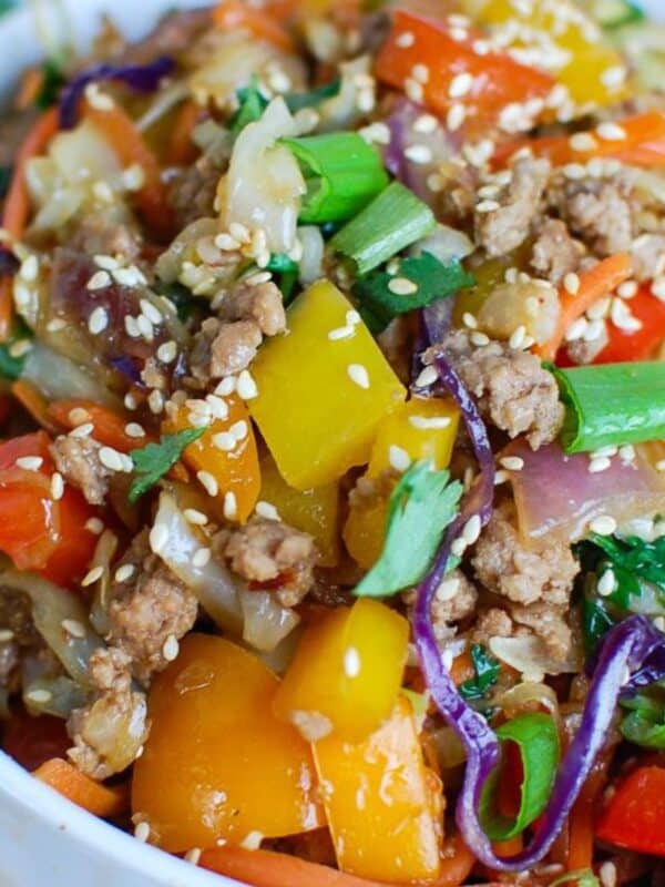 Egg Roll in a Bowl in white bowl