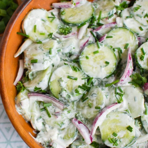 Creamy Cucumber Salad Wooden Bowl