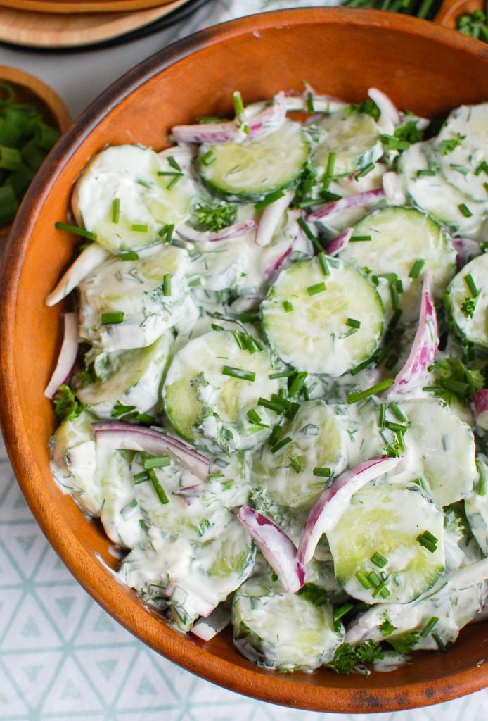Creamy Cucumber Salad Wooden Bowl