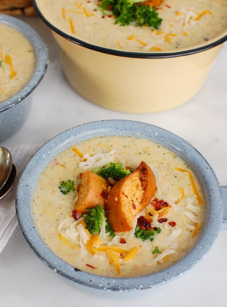 Instant Pot Broccoli Cheese Soup with Croutons 