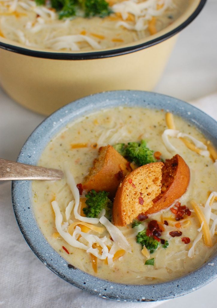 Instant Pot Broccoli Cheese Soup with Spoon