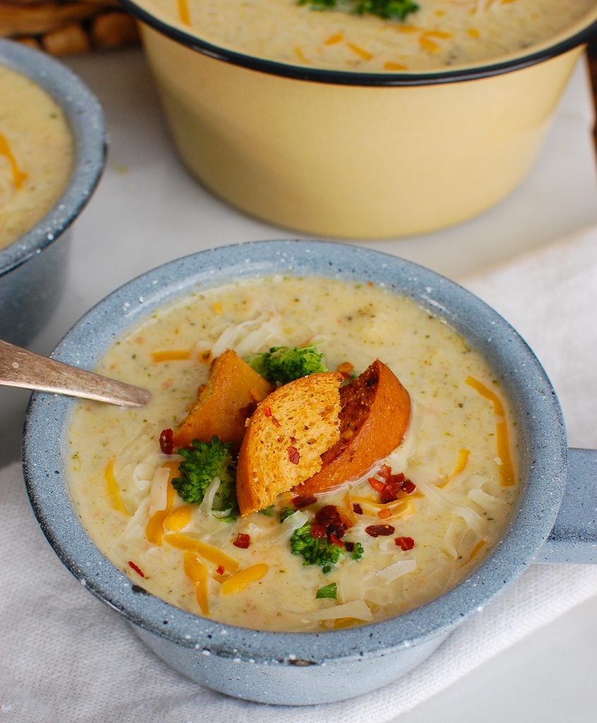 Instant Pot Broccoli Cheese Soup Blue Mug