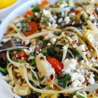 Mediterranean Pasta White Bowl with Fork
