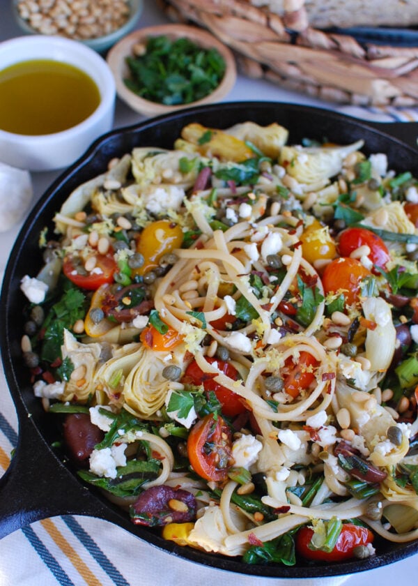 Mediterranean Pasta with skillet