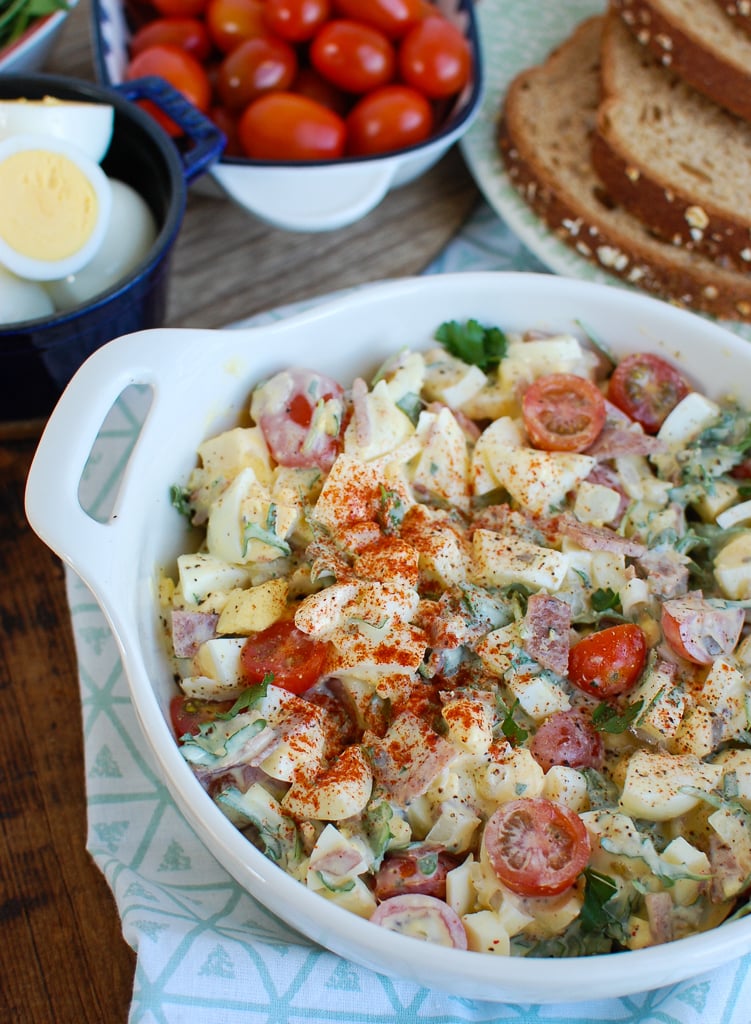 Bacon Egg Salad with spoon. 