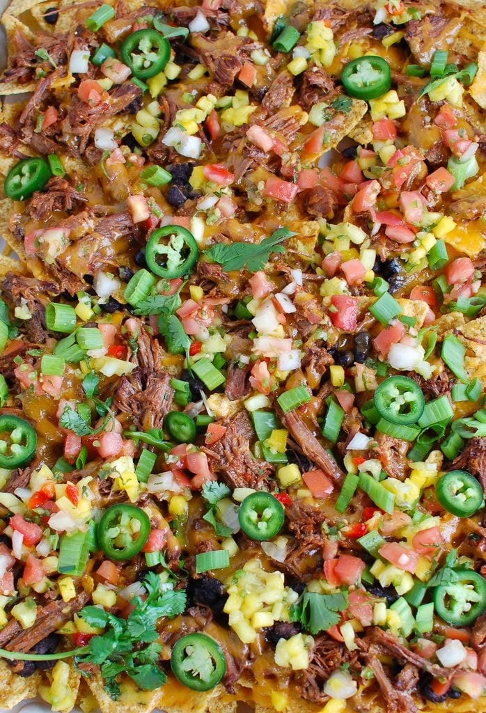 Beef Nachos on baking sheet 