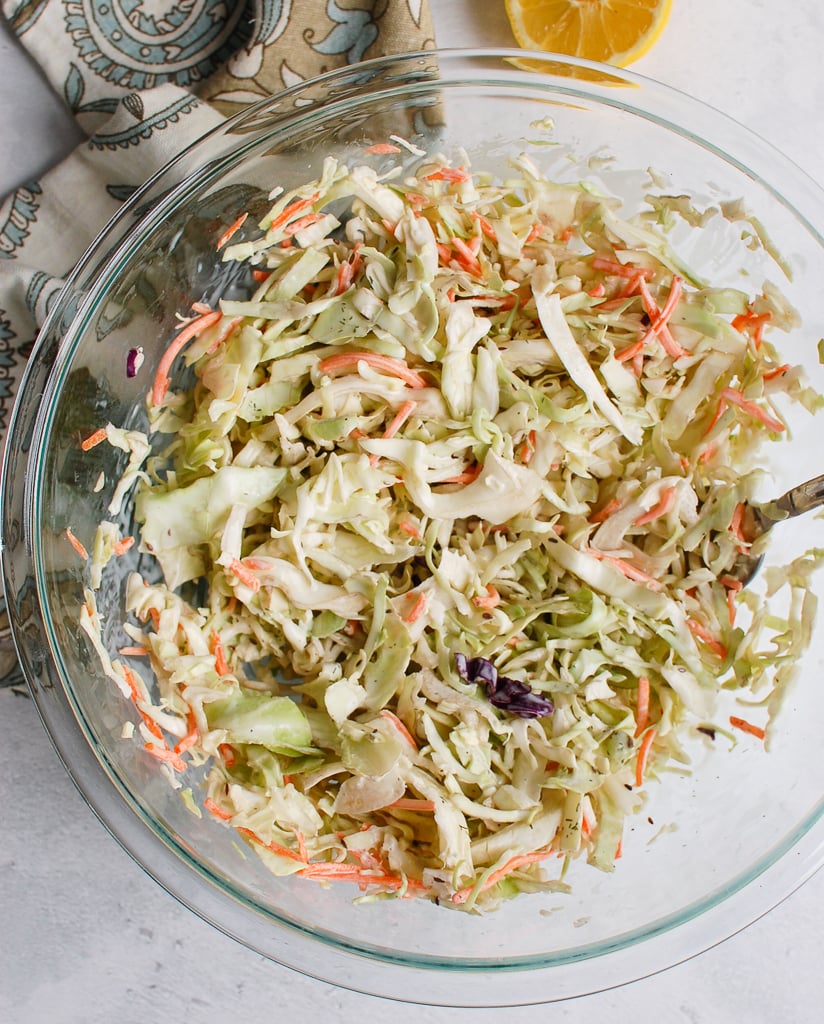 Creamy Coleslaw Recipe in glass bowl 