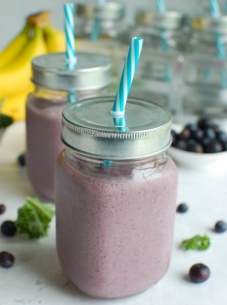 Blueberry Kale Smoothie two glasses.