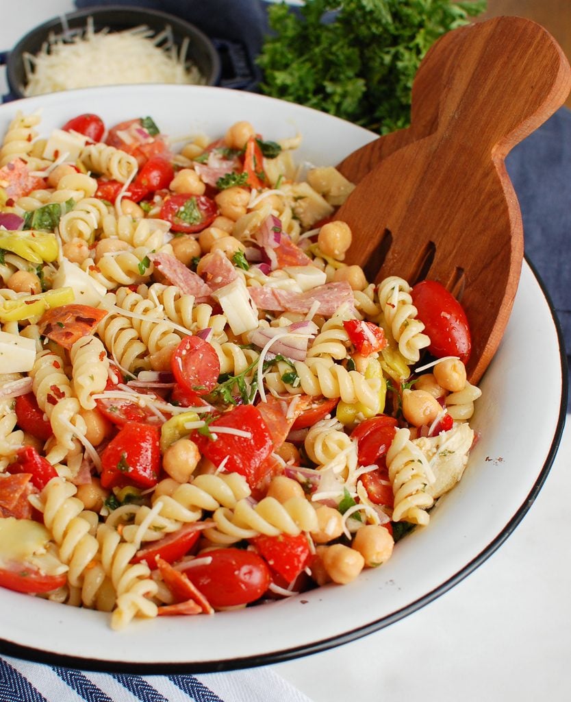 Italian Pasta Salad in white bowl
