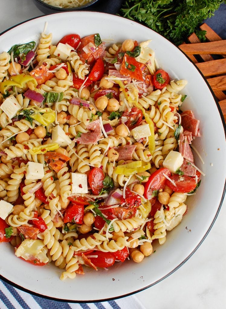 Italian Pasta Salad with wooden utensils