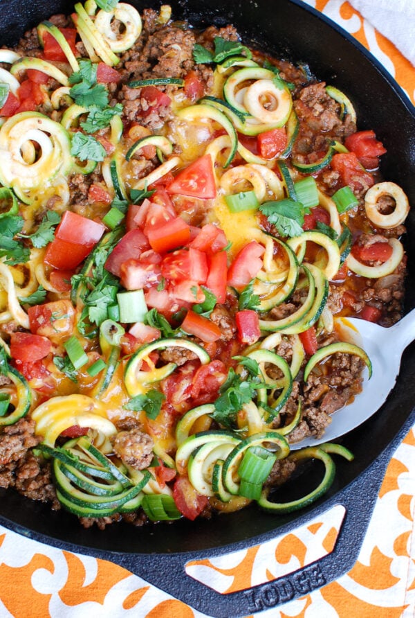 Mexican Zucchini with white spoon