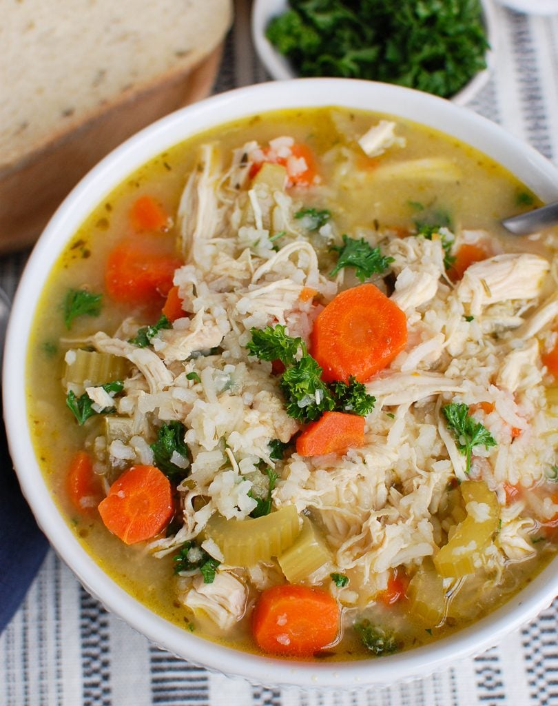 en and Rice Soup with spoon 